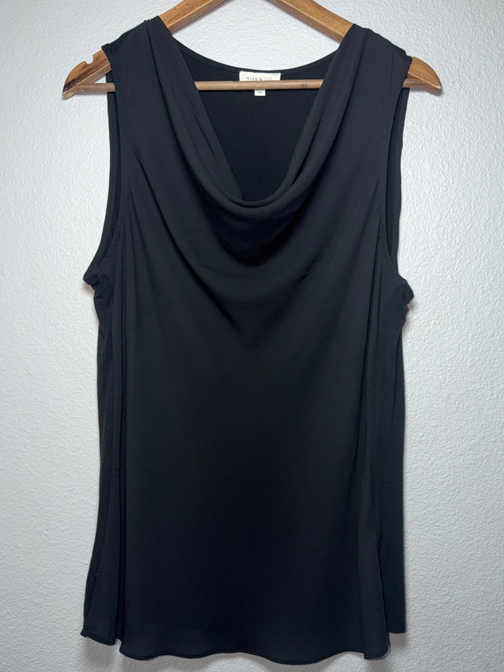 Alex & Lili Women’s Large Black Cowl Neck Sleeveless Blouse Sheer Front Large